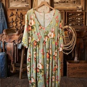 Floral V-Neck Maxi Dress in Sage Green